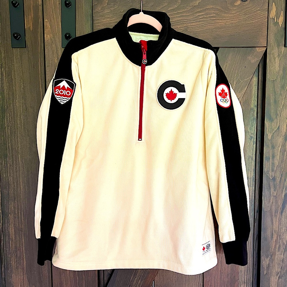 HBC 2010 Olympic Games Vancouver Official Cream Fleece Sweater 1/3 Zipper Size L